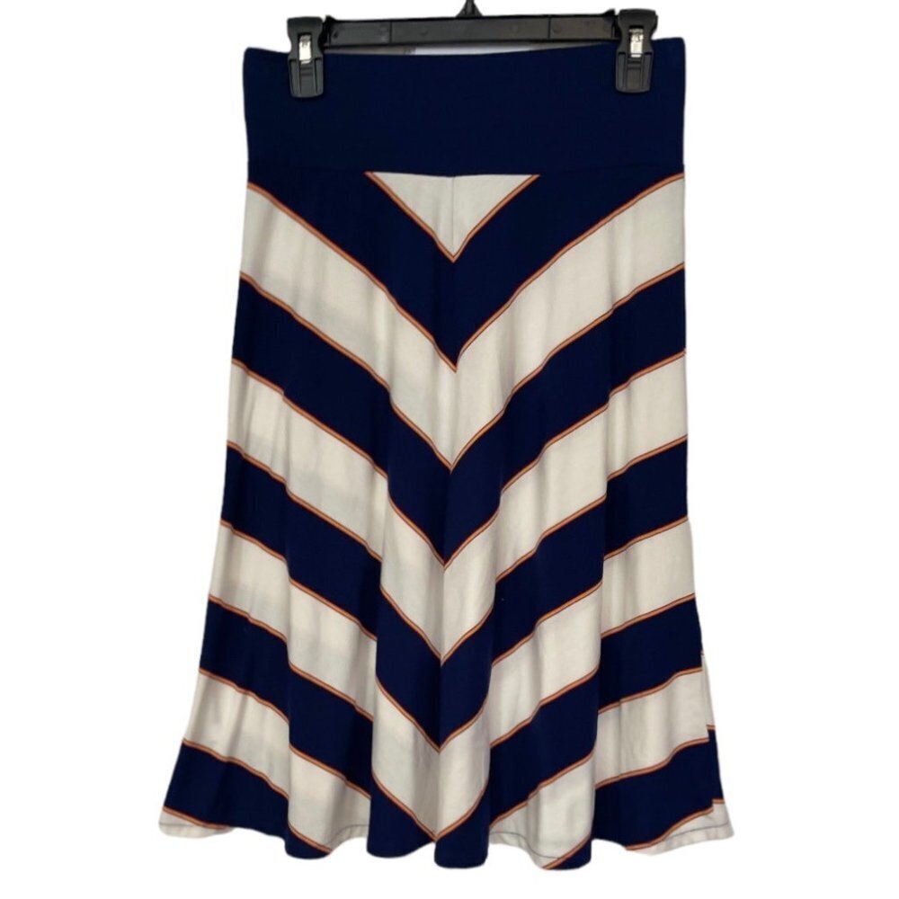 OLD NAVY Diagonal Stripe Midi‎ A-Line Skirt Small Stretch Navy White Orange